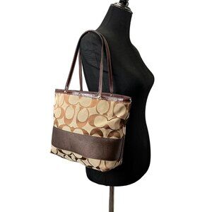 Coach Signature Stripe Tote Shoulder Bag Purse Brown 10124 Clean